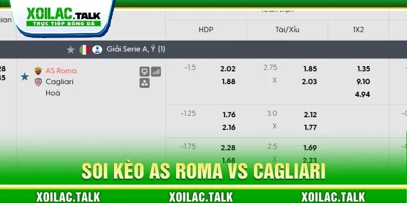 Soi kèo AS Roma vs Cagliari 02:45 ngày 28/10 chi tiết