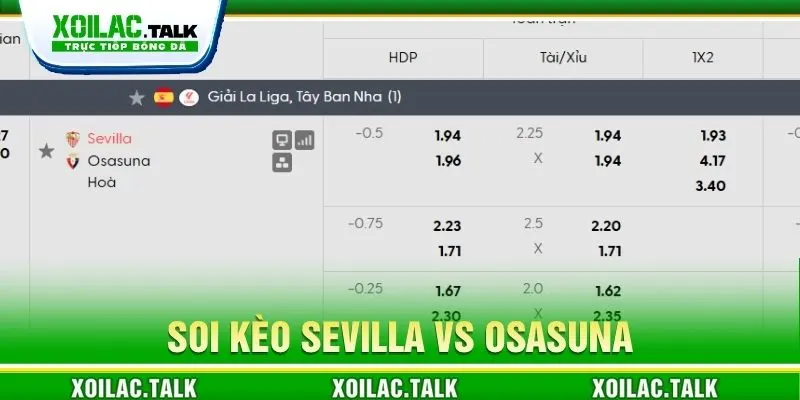 Soi kèo Sevilla vs Osasuna 03:00 ngày 27/10 chi tiết